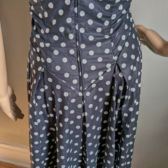 Vintage 90s Laura Ashley Navy Blue Polka Dot Midi Dress Sailor Picnic Size 10 - Picture 7 of 11